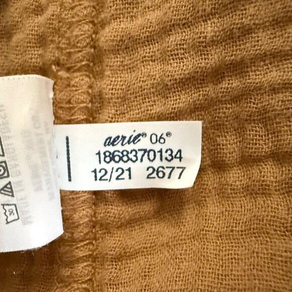 Aerie American Eagle Shirt Tan Women's Medium Crinkle Gauze Button-Up Cotton Top - Picture 10 of 11